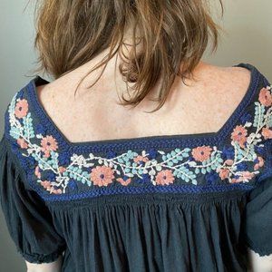 Square-neck embroidered peasant blouse